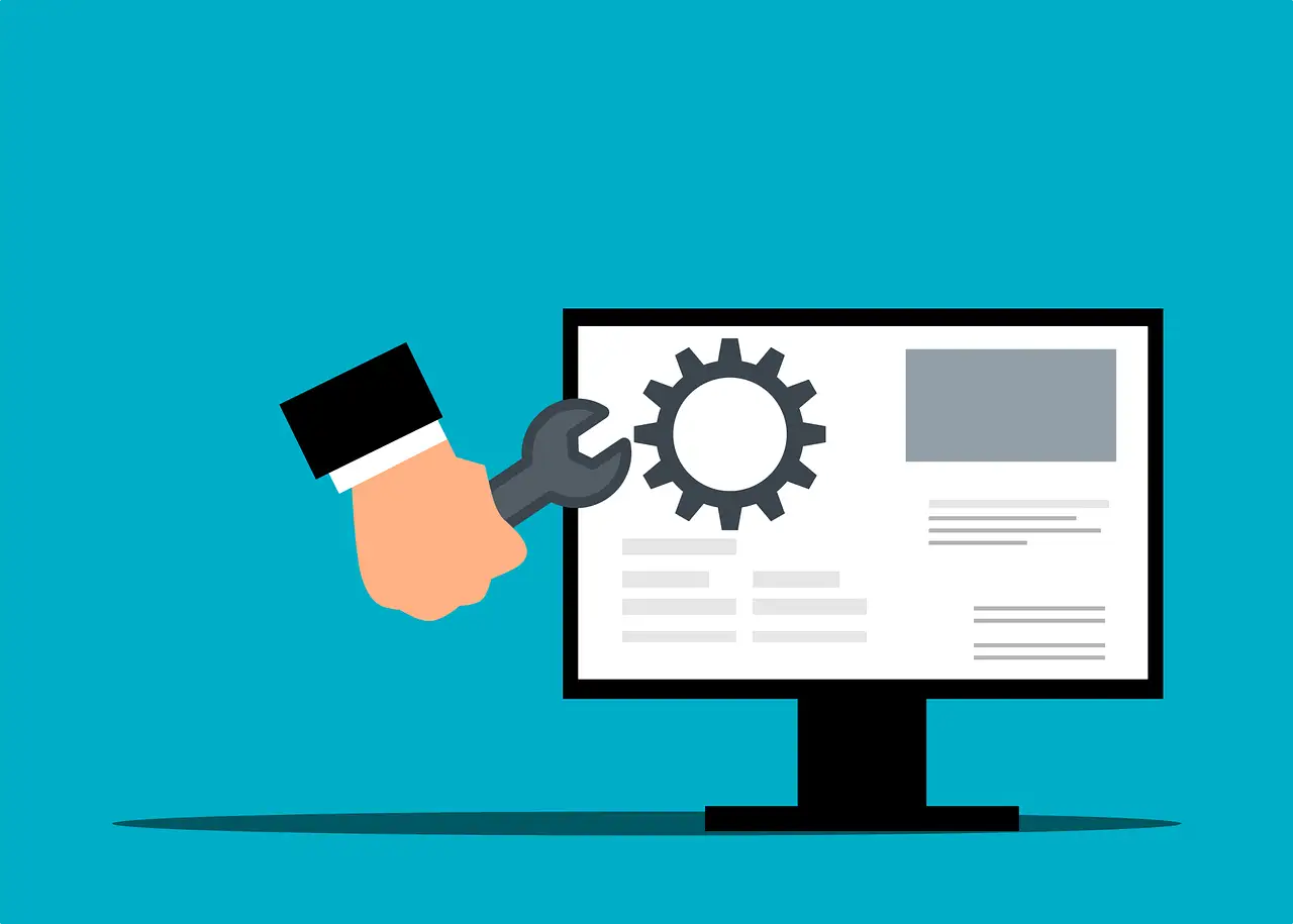 Illustration of a hand adjusting settings on a computer screen with a gear icon